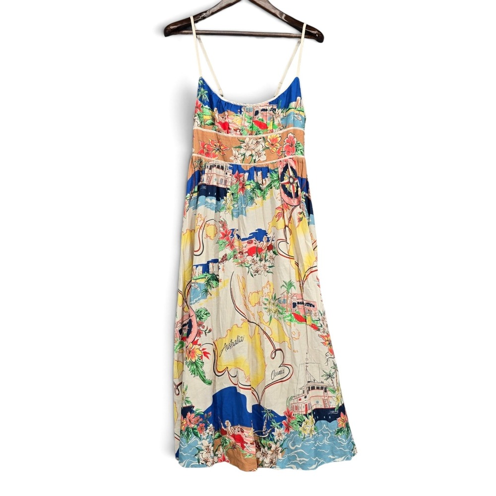 Christian Lacroix Linen Blend Tropical Resort Midi Dress Medium Coastal EUC
